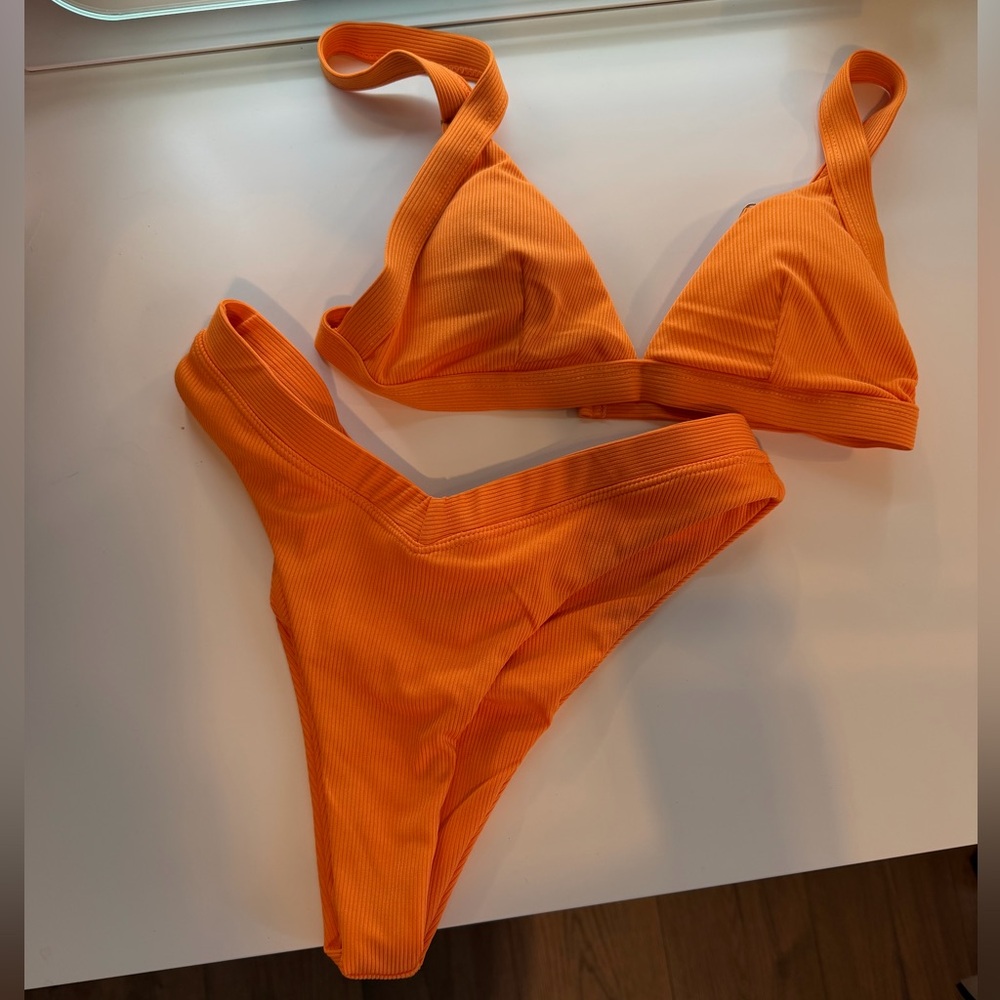Orange Ribbed Bikini Set